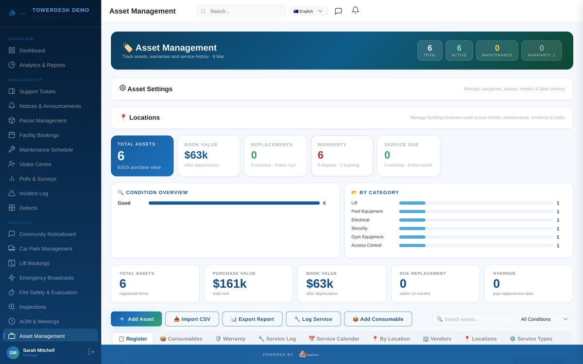 Strata asset register and lifecycle tracking software — TowerDesk