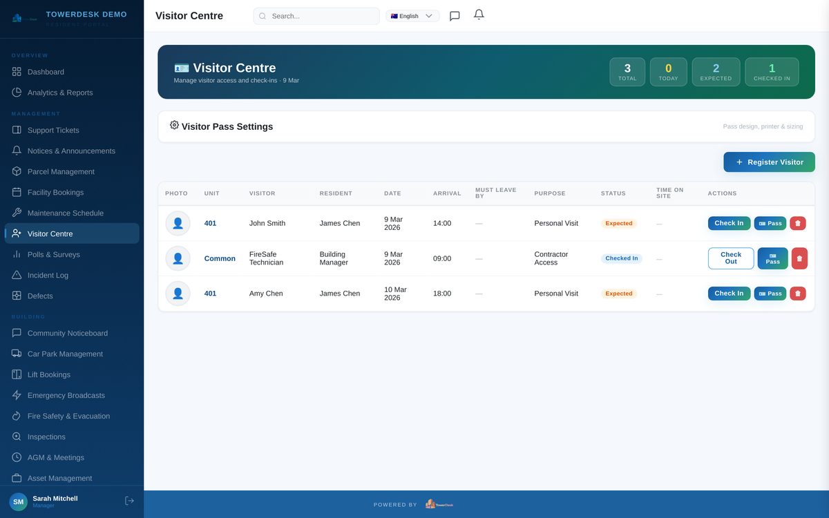 Visitor management system for strata residential buildings — TowerDesk